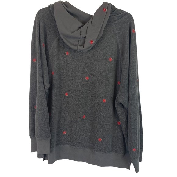 🟣 VICTORIA SECRET PINK Size Large Grey Kangaroo Pocket Hoodie Rose Sweatshirt - Picture 2 of 7